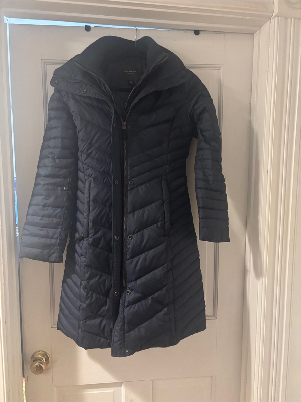 Marc By Marc Jacobs Dark Navy Quilted Long mid length hooded  Puffer Coat w vest